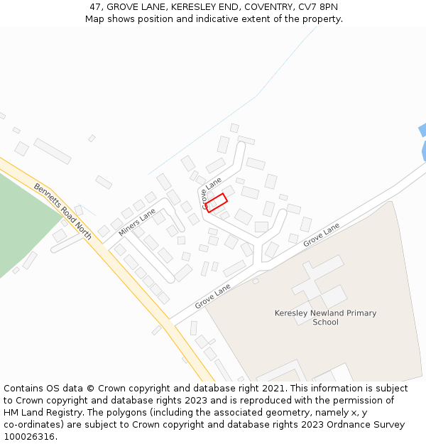 47, GROVE LANE, KERESLEY END, COVENTRY, CV7 8PN: Location map and indicative extent of plot