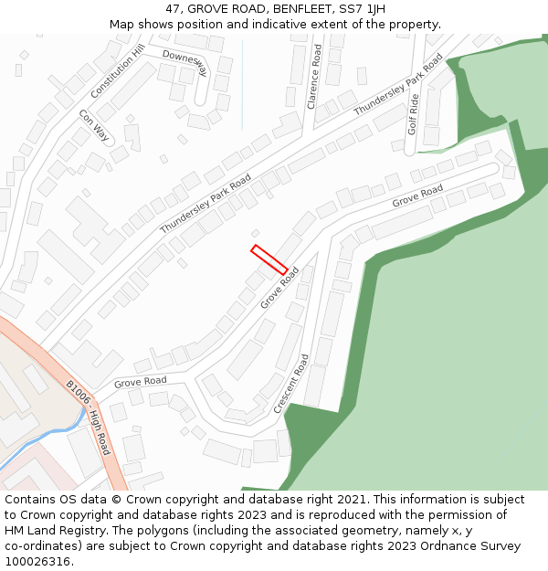 47, GROVE ROAD, BENFLEET, SS7 1JH: Location map and indicative extent of plot