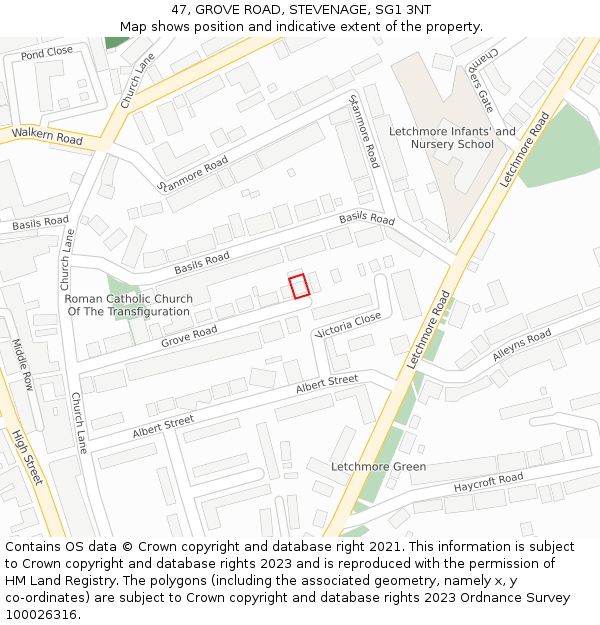 47, GROVE ROAD, STEVENAGE, SG1 3NT: Location map and indicative extent of plot