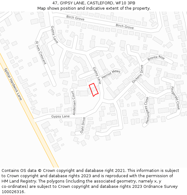 47, GYPSY LANE, CASTLEFORD, WF10 3PB: Location map and indicative extent of plot