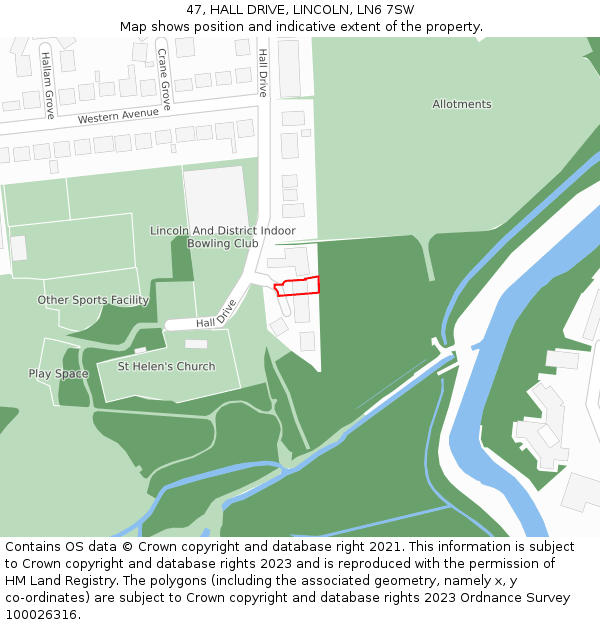 47, HALL DRIVE, LINCOLN, LN6 7SW: Location map and indicative extent of plot