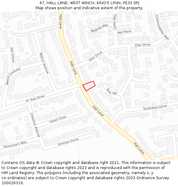 47, HALL LANE, WEST WINCH, KING'S LYNN, PE33 0PJ: Location map and indicative extent of plot