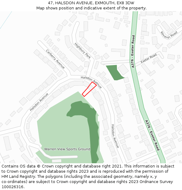 47, HALSDON AVENUE, EXMOUTH, EX8 3DW: Location map and indicative extent of plot