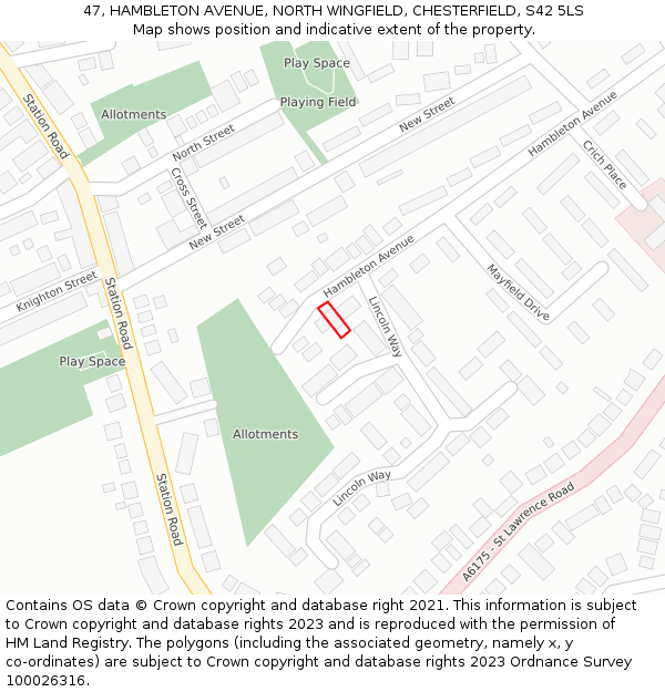 47, HAMBLETON AVENUE, NORTH WINGFIELD, CHESTERFIELD, S42 5LS: Location map and indicative extent of plot
