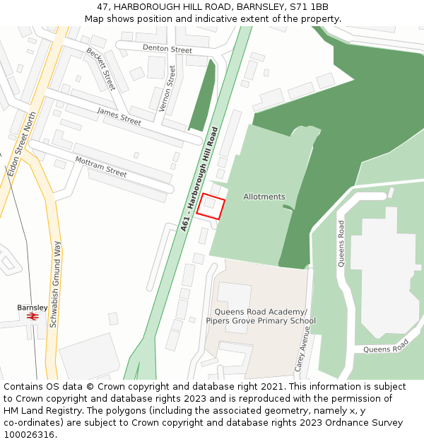 47, HARBOROUGH HILL ROAD, BARNSLEY, S71 1BB: Location map and indicative extent of plot
