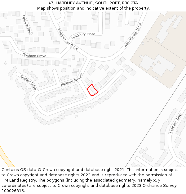 47, HARBURY AVENUE, SOUTHPORT, PR8 2TA: Location map and indicative extent of plot