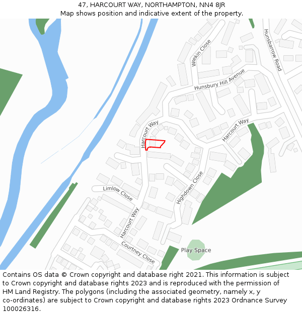 47, HARCOURT WAY, NORTHAMPTON, NN4 8JR: Location map and indicative extent of plot
