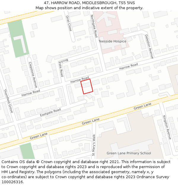 47, HARROW ROAD, MIDDLESBROUGH, TS5 5NS: Location map and indicative extent of plot