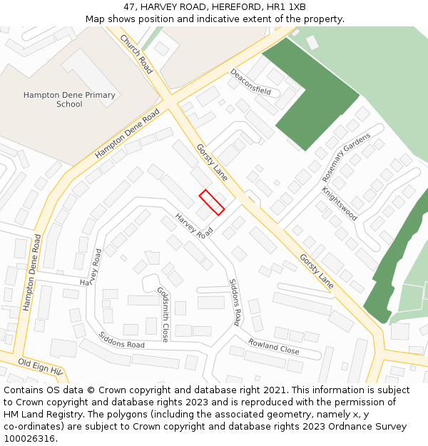 47, HARVEY ROAD, HEREFORD, HR1 1XB: Location map and indicative extent of plot