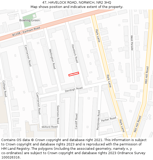 47, HAVELOCK ROAD, NORWICH, NR2 3HQ: Location map and indicative extent of plot