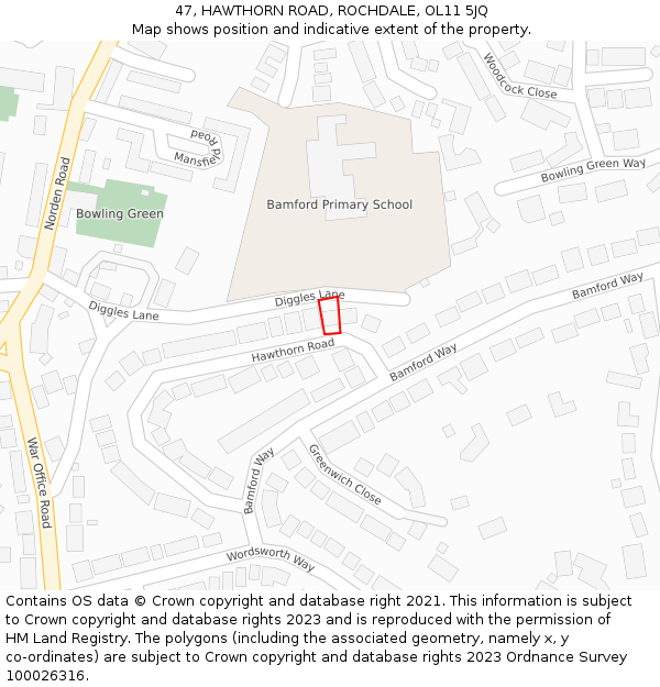 47, HAWTHORN ROAD, ROCHDALE, OL11 5JQ: Location map and indicative extent of plot