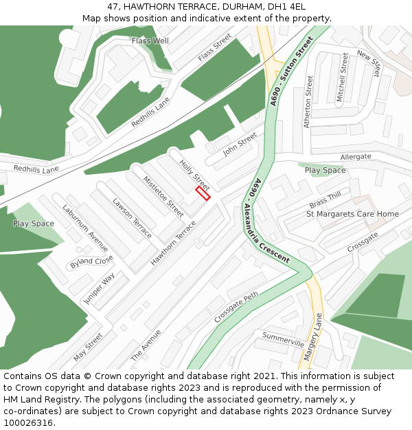 47, HAWTHORN TERRACE, DURHAM, DH1 4EL: Location map and indicative extent of plot