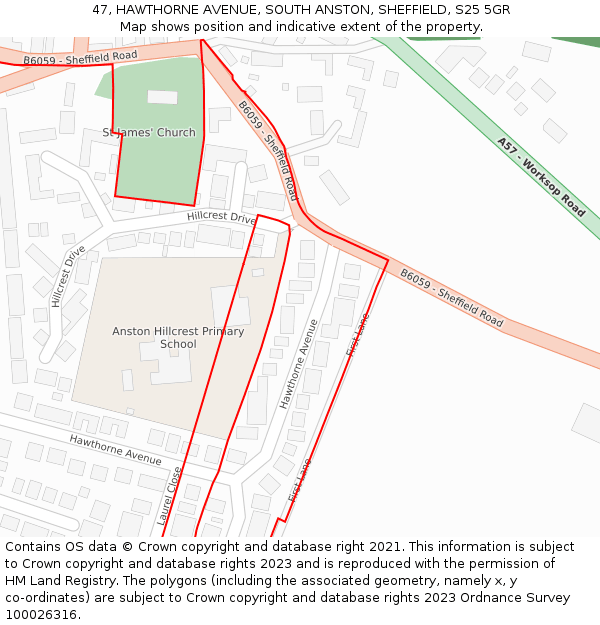 47, HAWTHORNE AVENUE, SOUTH ANSTON, SHEFFIELD, S25 5GR: Location map and indicative extent of plot