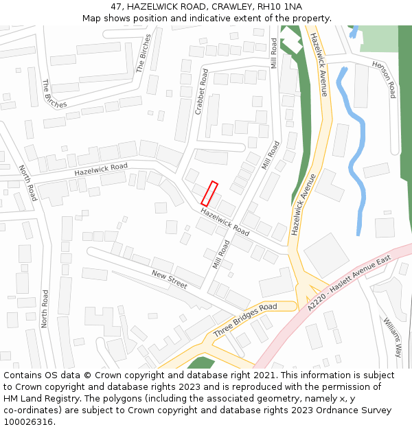 47, HAZELWICK ROAD, CRAWLEY, RH10 1NA: Location map and indicative extent of plot