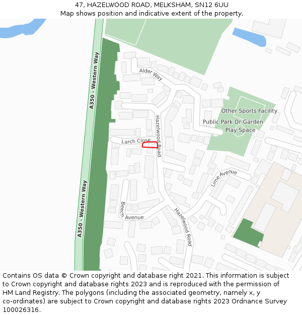 47, HAZELWOOD ROAD, MELKSHAM, SN12 6UU: Location map and indicative extent of plot