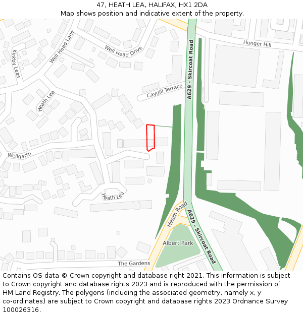 47, HEATH LEA, HALIFAX, HX1 2DA: Location map and indicative extent of plot