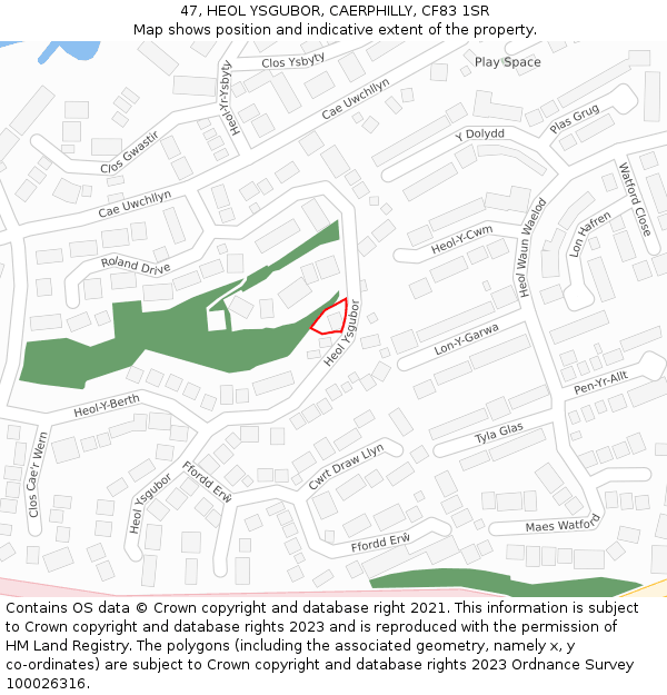 47, HEOL YSGUBOR, CAERPHILLY, CF83 1SR: Location map and indicative extent of plot