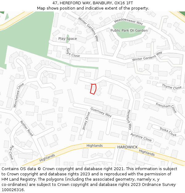 47, HEREFORD WAY, BANBURY, OX16 1FT: Location map and indicative extent of plot