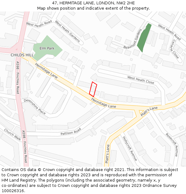 47, HERMITAGE LANE, LONDON, NW2 2HE: Location map and indicative extent of plot