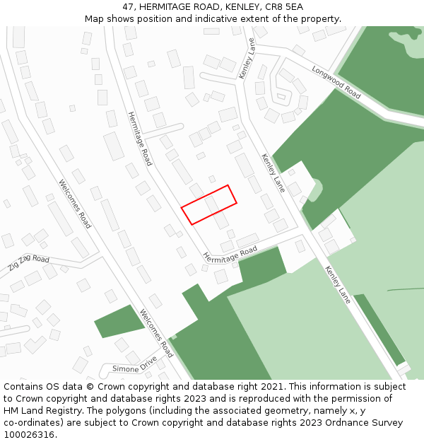 47, HERMITAGE ROAD, KENLEY, CR8 5EA: Location map and indicative extent of plot
