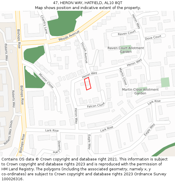 47, HERON WAY, HATFIELD, AL10 8QT: Location map and indicative extent of plot
