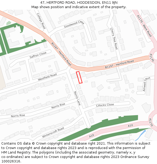 47, HERTFORD ROAD, HODDESDON, EN11 9JN: Location map and indicative extent of plot