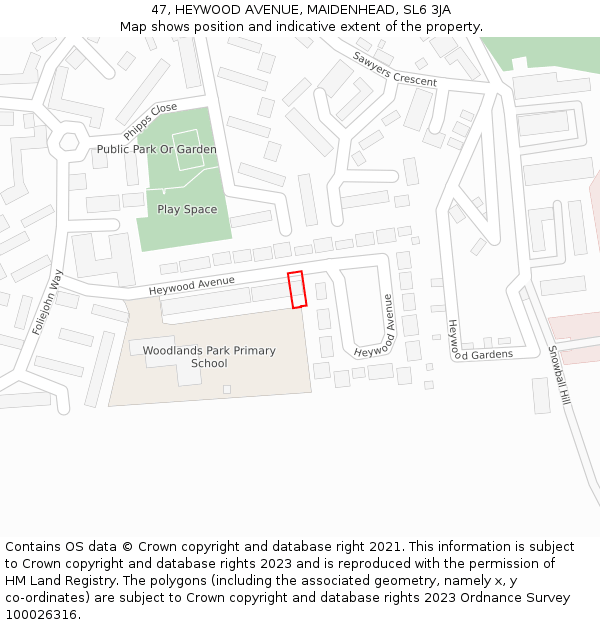 47, HEYWOOD AVENUE, MAIDENHEAD, SL6 3JA: Location map and indicative extent of plot