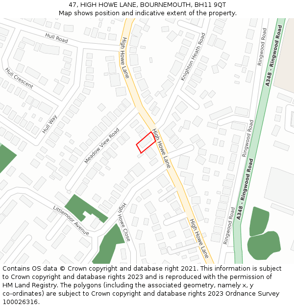 47, HIGH HOWE LANE, BOURNEMOUTH, BH11 9QT: Location map and indicative extent of plot