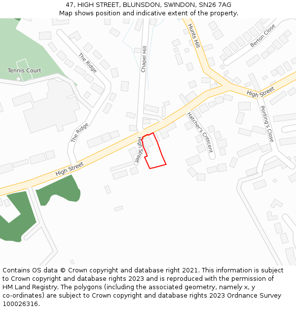 47, HIGH STREET, BLUNSDON, SWINDON, SN26 7AG: Location map and indicative extent of plot