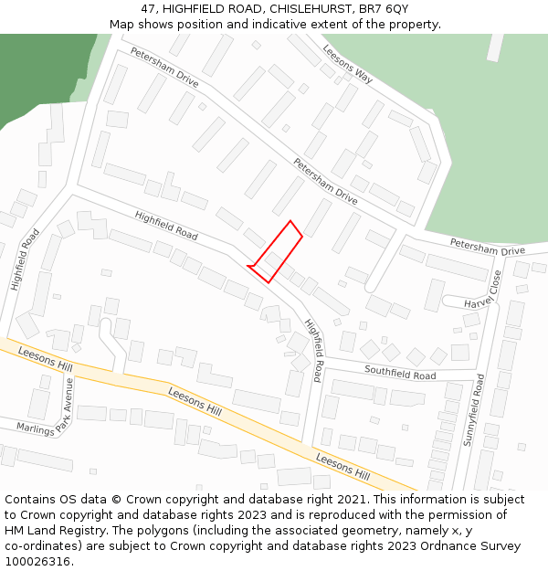 47, HIGHFIELD ROAD, CHISLEHURST, BR7 6QY: Location map and indicative extent of plot