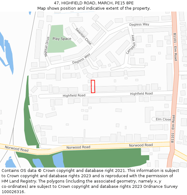 47, HIGHFIELD ROAD, MARCH, PE15 8PE: Location map and indicative extent of plot