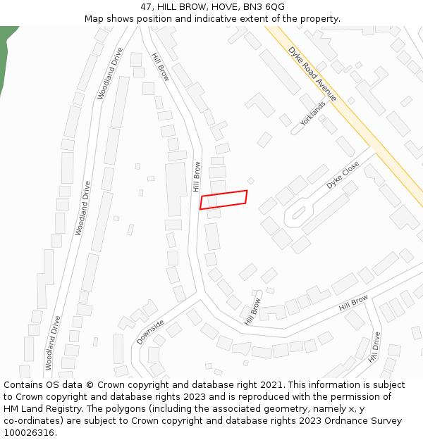 47, HILL BROW, HOVE, BN3 6QG: Location map and indicative extent of plot