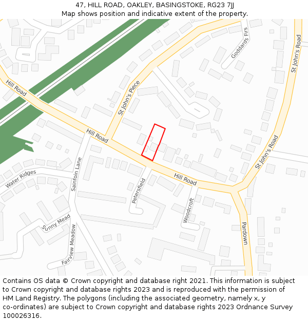 47, HILL ROAD, OAKLEY, BASINGSTOKE, RG23 7JJ: Location map and indicative extent of plot