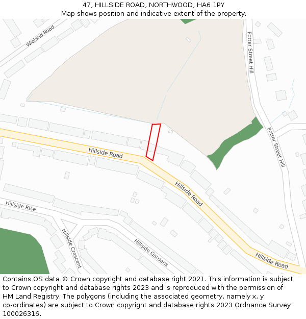 47, HILLSIDE ROAD, NORTHWOOD, HA6 1PY: Location map and indicative extent of plot