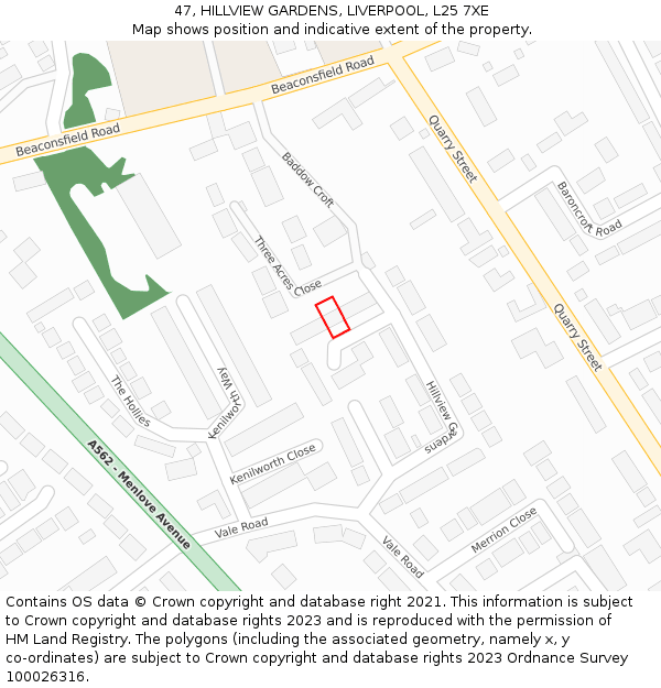47, HILLVIEW GARDENS, LIVERPOOL, L25 7XE: Location map and indicative extent of plot