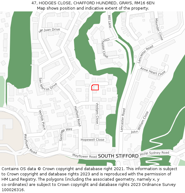 47, HODGES CLOSE, CHAFFORD HUNDRED, GRAYS, RM16 6EN: Location map and indicative extent of plot