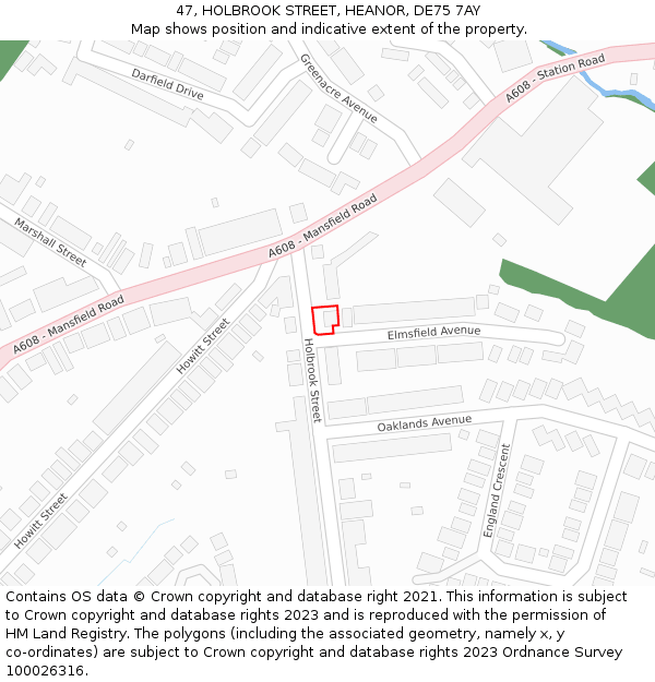 47, HOLBROOK STREET, HEANOR, DE75 7AY: Location map and indicative extent of plot