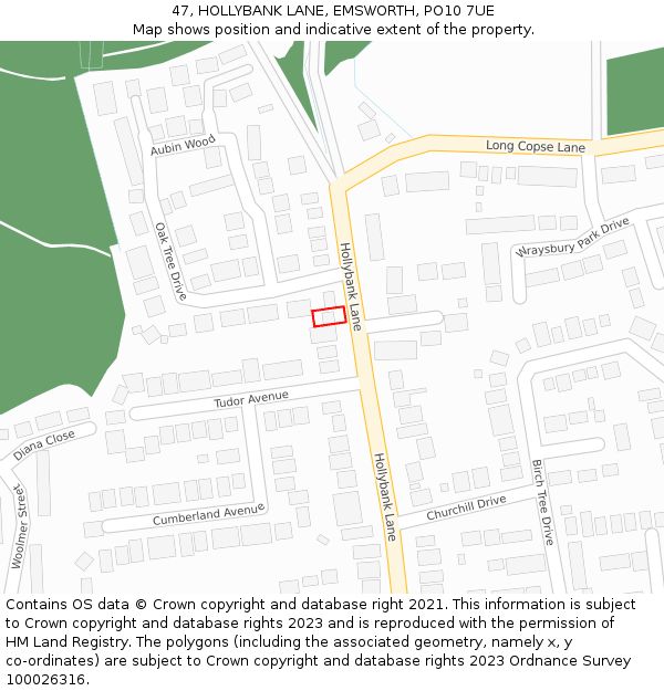 47, HOLLYBANK LANE, EMSWORTH, PO10 7UE: Location map and indicative extent of plot