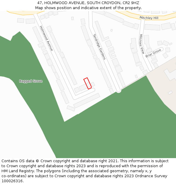 47, HOLMWOOD AVENUE, SOUTH CROYDON, CR2 9HZ: Location map and indicative extent of plot