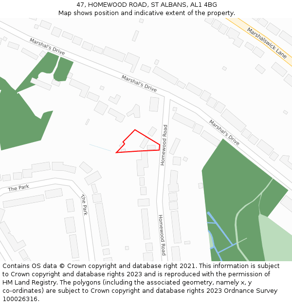 47, HOMEWOOD ROAD, ST ALBANS, AL1 4BG: Location map and indicative extent of plot