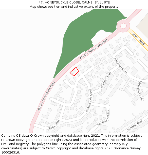 47, HONEYSUCKLE CLOSE, CALNE, SN11 9TE: Location map and indicative extent of plot