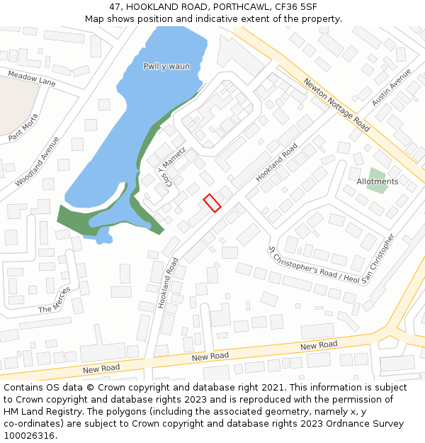 47, HOOKLAND ROAD, PORTHCAWL, CF36 5SF: Location map and indicative extent of plot