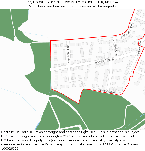 47, HORSELEY AVENUE, WORSLEY, MANCHESTER, M28 3YA: Location map and indicative extent of plot
