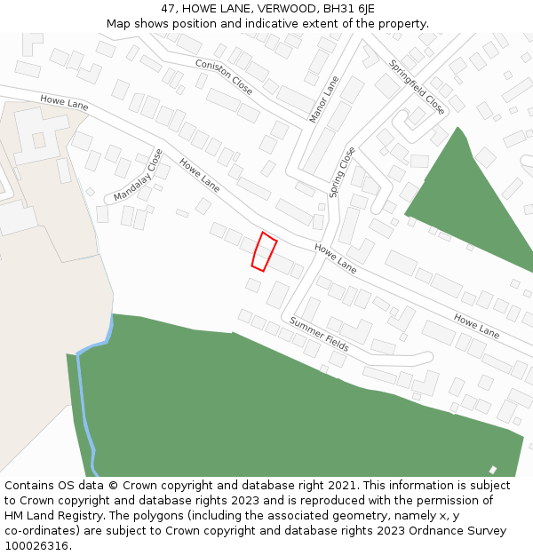 47, HOWE LANE, VERWOOD, BH31 6JE: Location map and indicative extent of plot