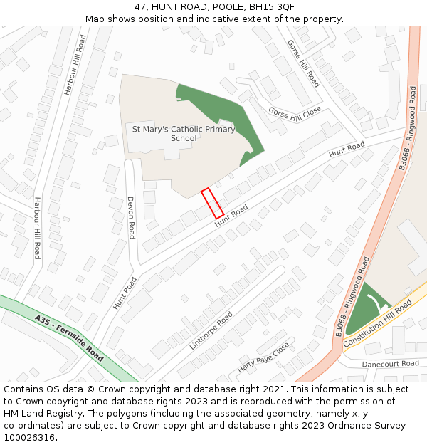 47, HUNT ROAD, POOLE, BH15 3QF: Location map and indicative extent of plot