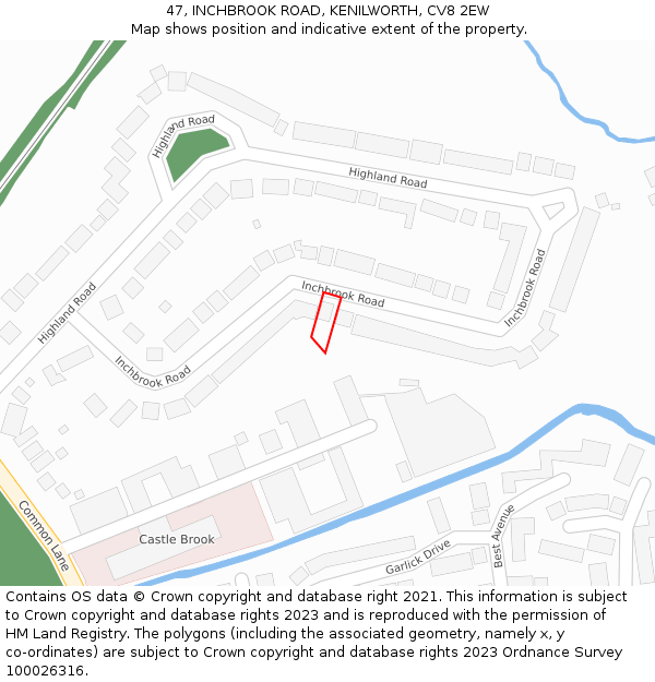 47, INCHBROOK ROAD, KENILWORTH, CV8 2EW: Location map and indicative extent of plot