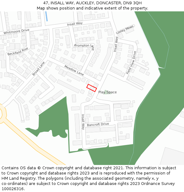 47, INSALL WAY, AUCKLEY, DONCASTER, DN9 3QH: Location map and indicative extent of plot