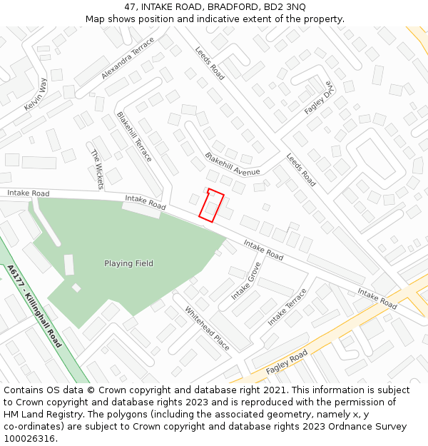 47, INTAKE ROAD, BRADFORD, BD2 3NQ: Location map and indicative extent of plot