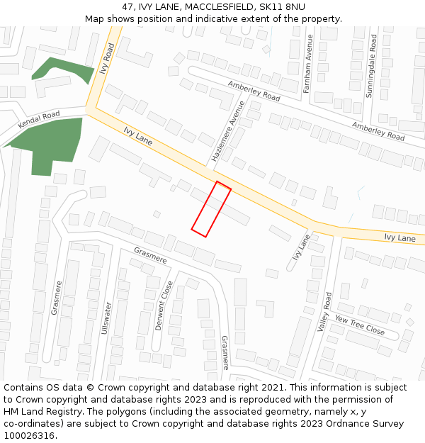 47, IVY LANE, MACCLESFIELD, SK11 8NU: Location map and indicative extent of plot