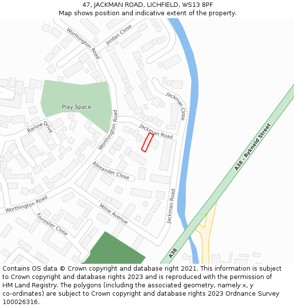 47, JACKMAN ROAD, LICHFIELD, WS13 8PF: Location map and indicative extent of plot